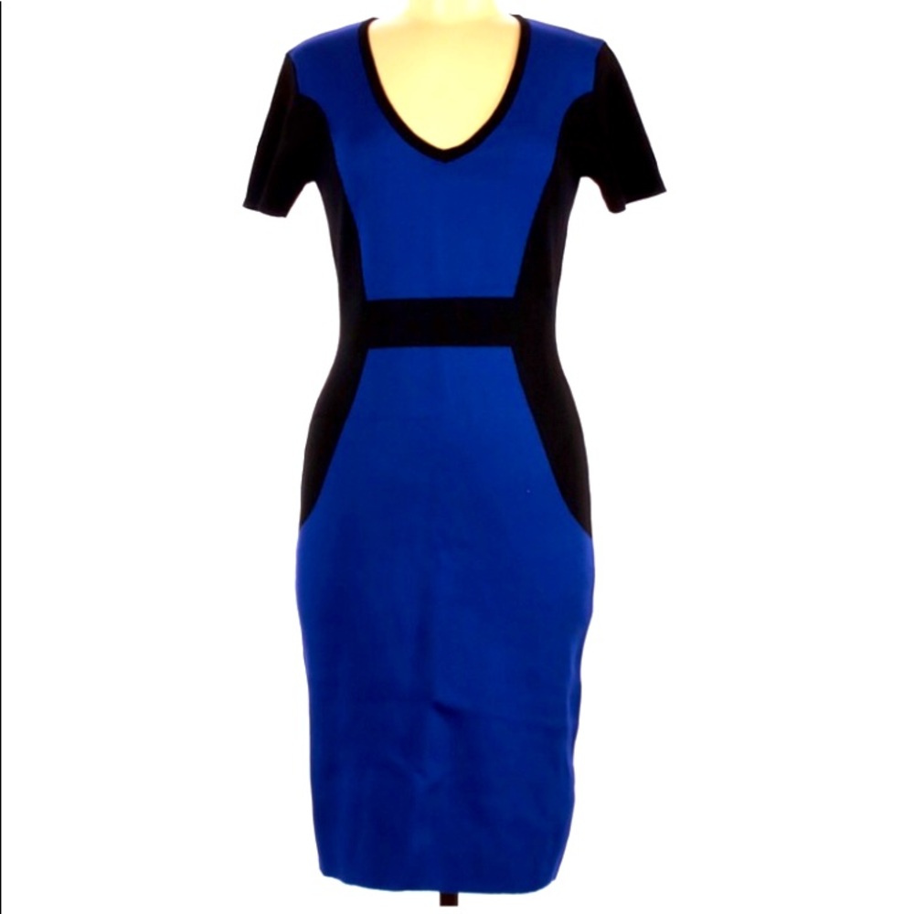 New York and Company black and blue color block midi dress M